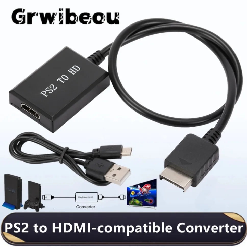 PS2 to HDMI Converter 480i/480p/576i/720P/1080P Audio Video Adapter Cable Supports PC All PS2 Display Modes For PlayStation 2