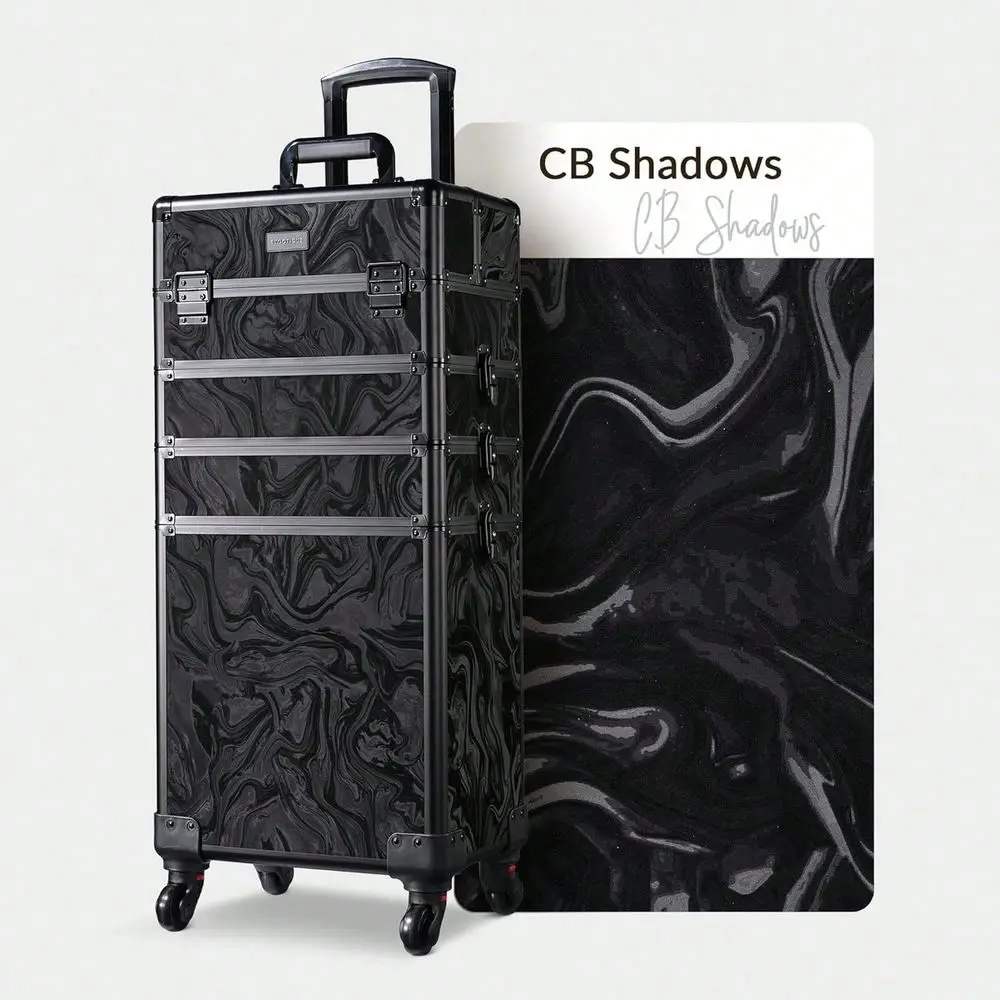 Makeup Train Case On Wheels, 4In1 Cosmetology Professional Travel Cosmetic Bag With Lockable Organizer Box, For Women, Hairstyl