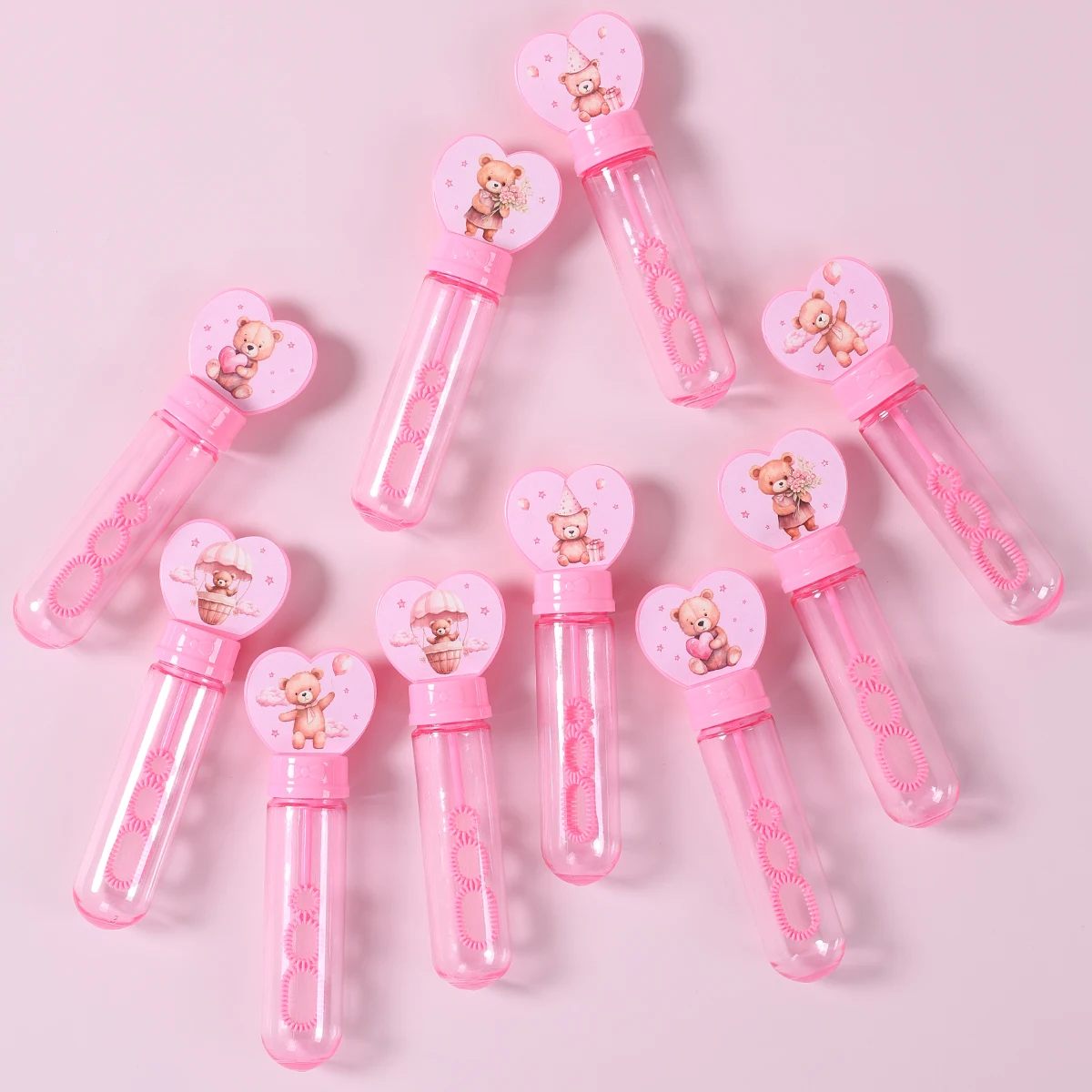Pegatina de corazón de oso rosa azul, tubo de burbuja, botella de jabón, decoración de fiesta de cumpleaños, revelación de género, juguetes para niños, regalos, Baby Shower