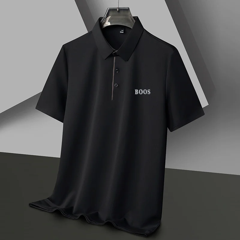 Freizeit-Herren-Kurzarm-Poloshirt mit Revers-Knopfleiste, Einfarbig mit Schriftzug, Bequemes Atmungsaktives Trendiges Herren-T-Shirt – Detail 26
