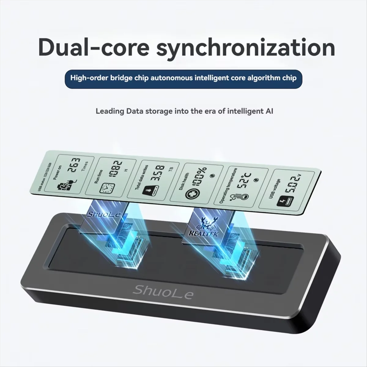 M.2 NVME/NGFF Dual Protocol SSD Enclosure with Display Screen USB Type C SSD Adapter for NVME PCIE NGFF SATA SSD Disk Box