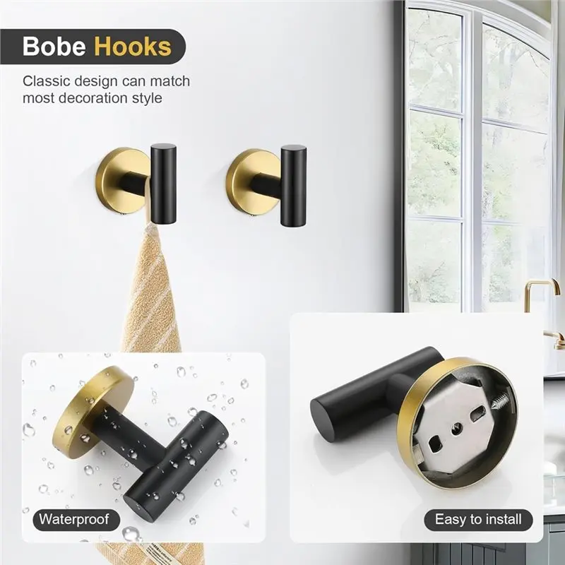 THIVN-Stainless Steel Bathroom Towel Bar Set 10 Pack 16 Inch Black And Gold Hardware Towel Bar