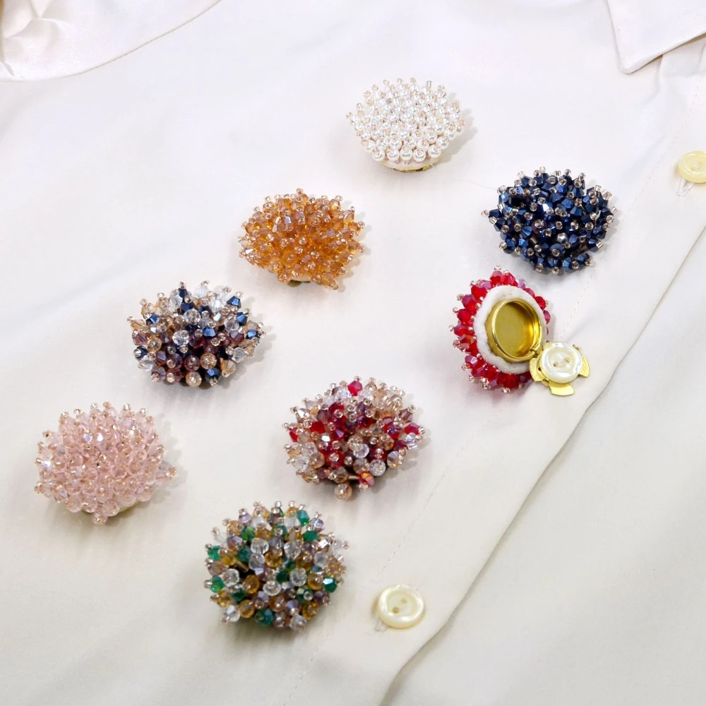2Pcs Handmade Button Covers Crystal Flower Cufflinks for Women Shirt Elegant Sleeve Button Clips Jewelry Decoration Accessories