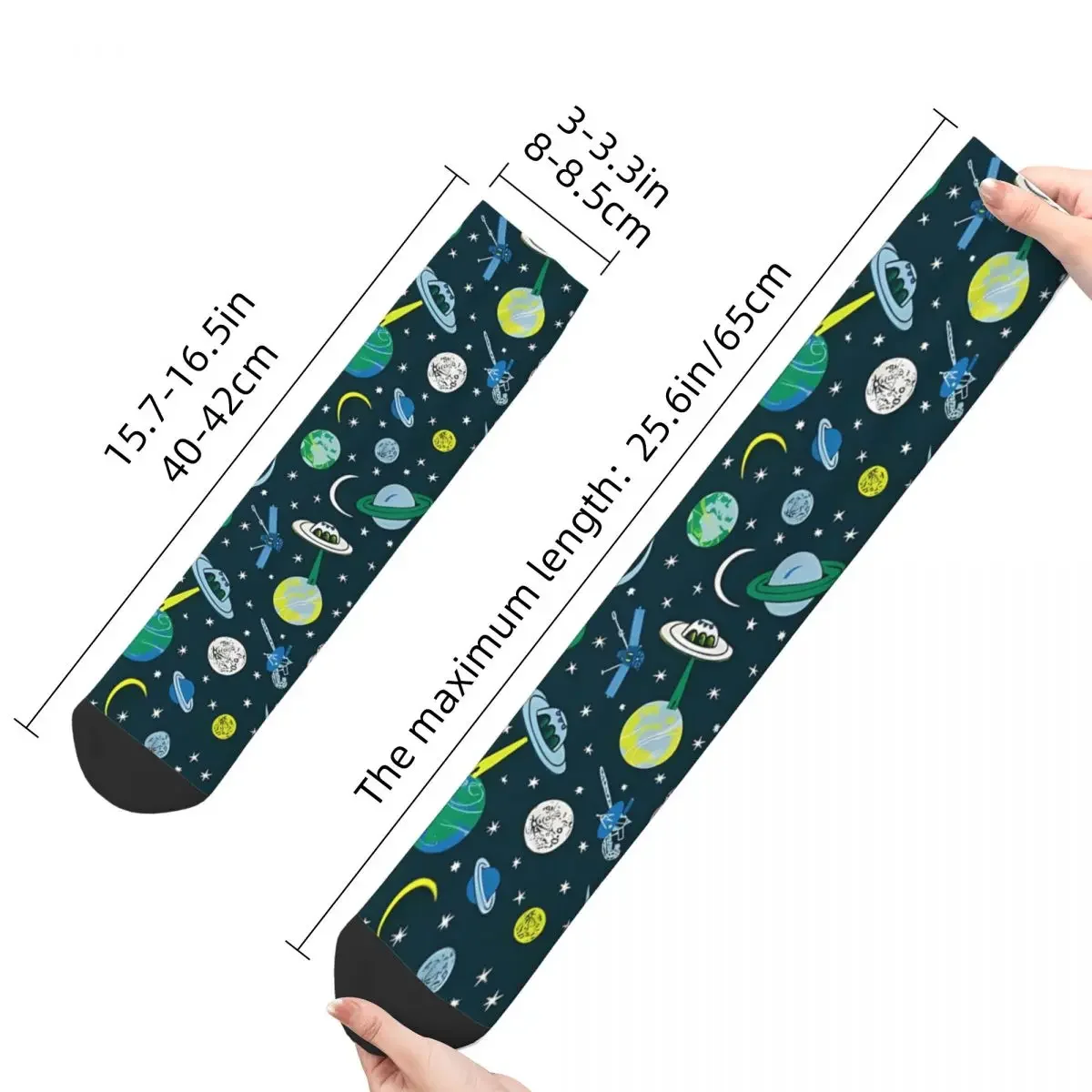 Vintage UFO Earth And Space Pattern Men's Socks Alien And UFO Pattern Unisex Street Style Seamless Printed Happy Crew Sock Gift