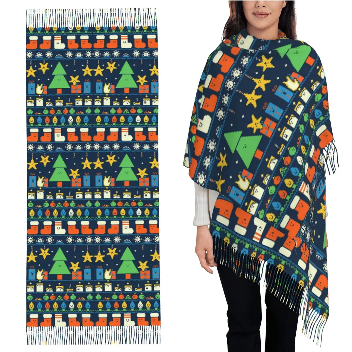 

Шарф с кисточками Merry Christmess для женщин, мягкие теплые шали и накидки, большая осенне-зимняя шаль