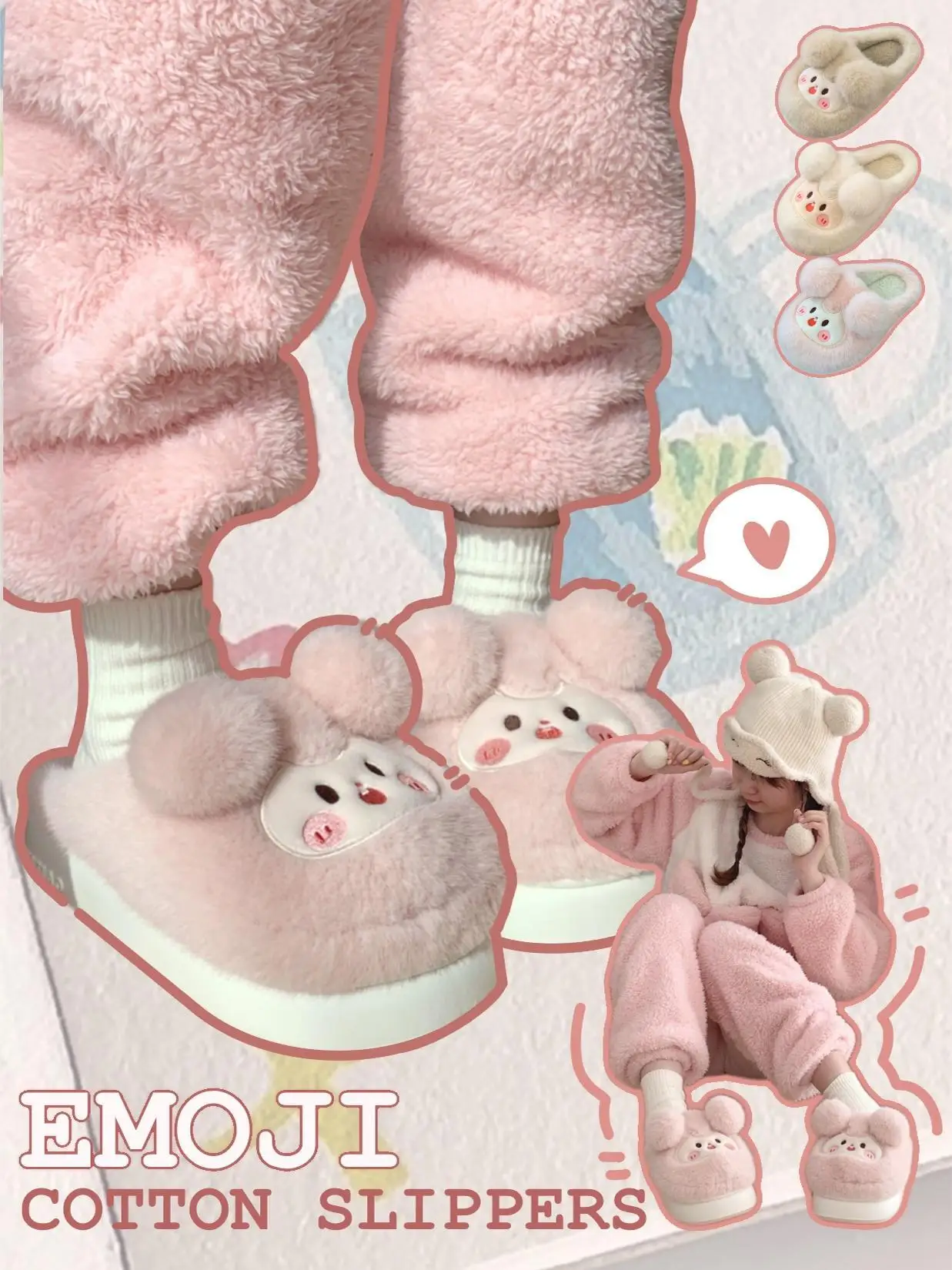 Funny Cute Cotton Slippers For Women Winter 2024 New Warm And Non Slip Thick Soled Cute Cartoon Plush Home Slippers