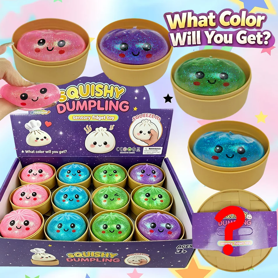 Neue Glitzer-Dumpling-Squishies Spielzeug-Box Bun Baozi Dumpling Mystery Box Bunte Squishy Sensorische Fidget-Spielzeuge Anti-Stress Quetschbälle