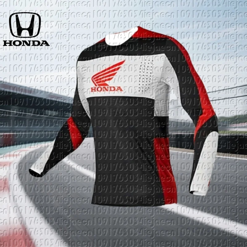 هوندا صيف 2025 جديد على الطرق الوعرة ركوب الدراجات النارية تي شيرت تنفس الرياضة طويلة الأكمام الرجال والنساء ركوب الملابس
