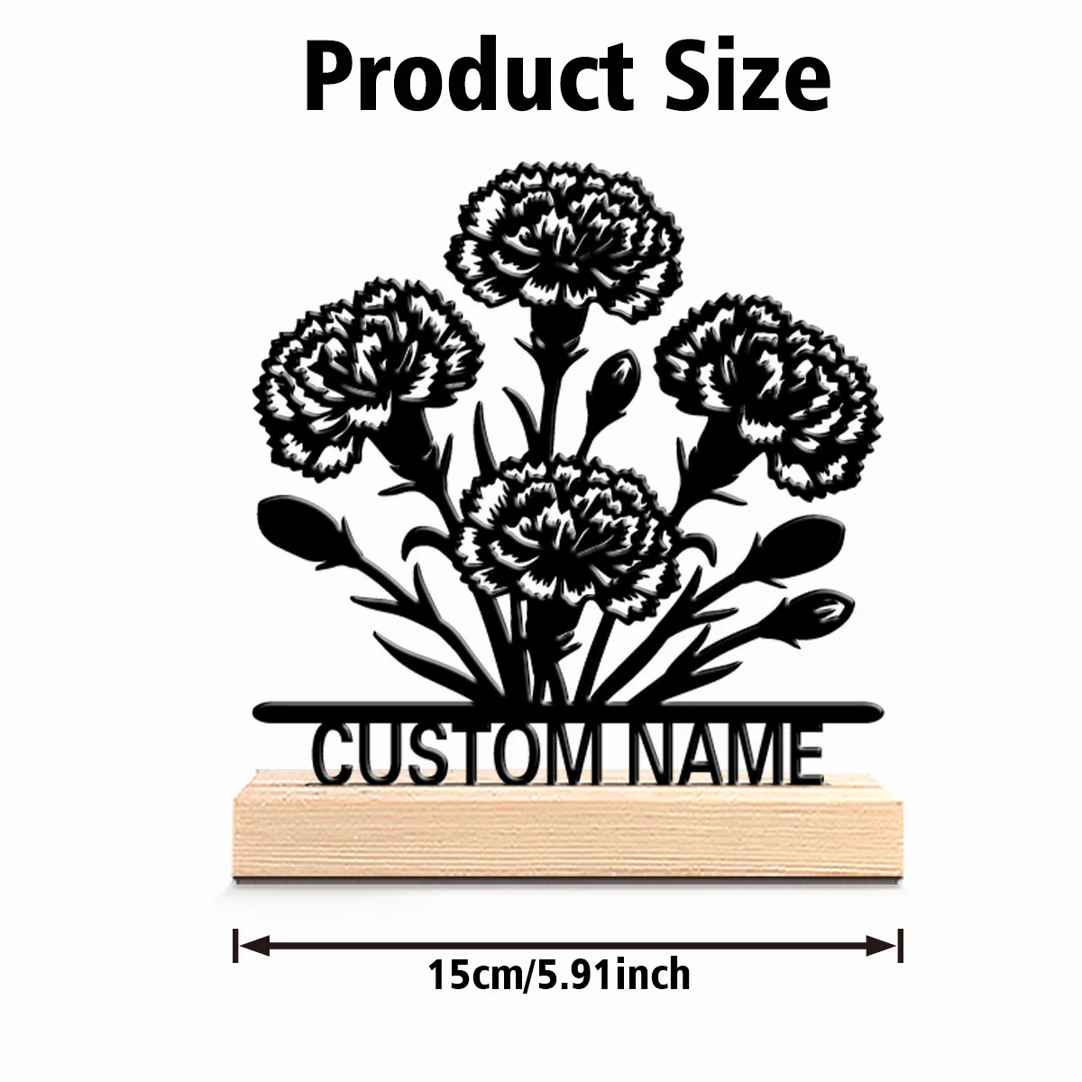 1pc Fun Personalized Custom Carnation Metal Statues Wooden Base Bar Decor for Kitchen Dining Room Modern Rustic Themes