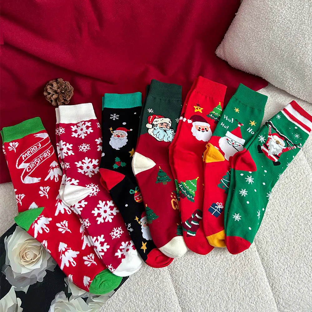 Elk Santa Midtube Cotton Warm Socks Cute Elk Snowman Gift Socks Available In A Variety Of Colors