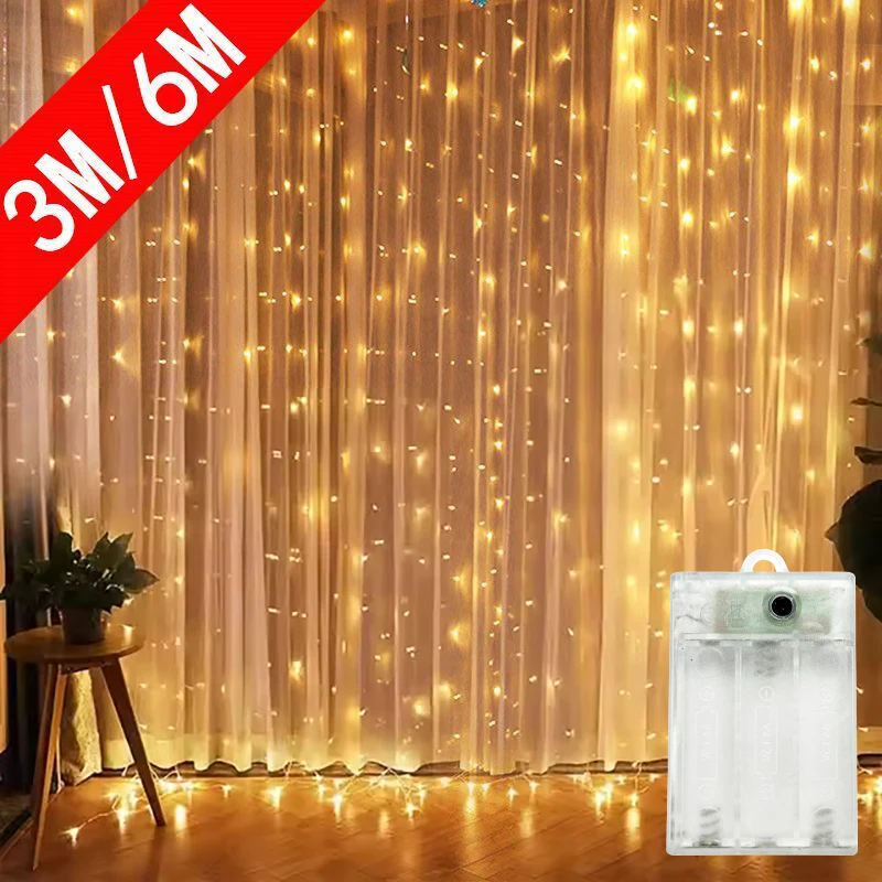 

3/6M LED Curtain Light String Wedding Birthday Party Decor Battery Power Ramadan Decoration for Home Valentine's Day Eid Mubarak