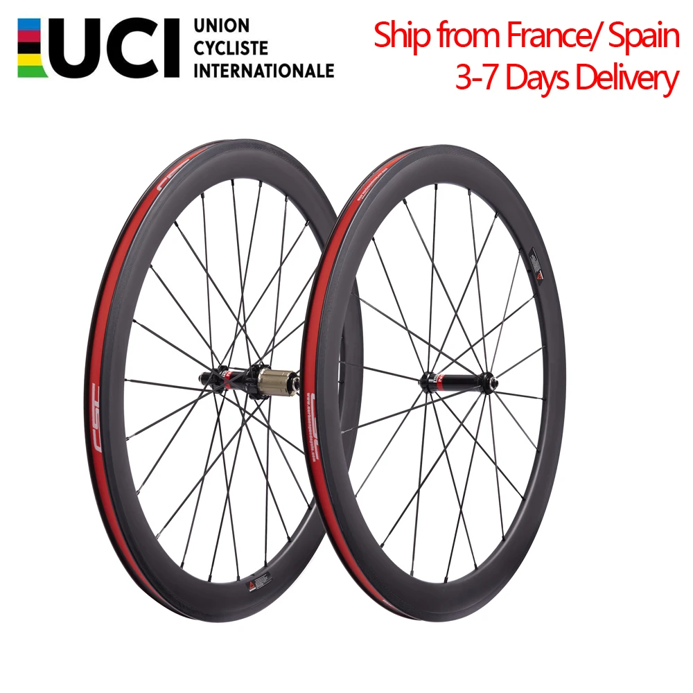 Ruedas de carbono para bicicleta de carretera CSC EU Stock 38/50/60mm, certificadas por la UCI, 700C, llanta UD mate, freno V, buje de tracción recta AS511 FS522, juego de ruedas de carbono para bicicleta de carretera para ciclismo de competición.