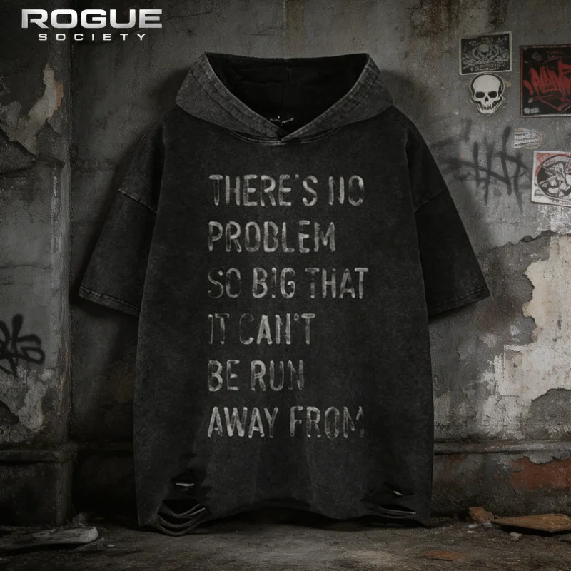 

Vintage Grunge Streetwear Men Women Summer Hooded Tshirt Letter Print Distressed Ripped Y2K Short Sleeve Harajuku HipHop Clothes