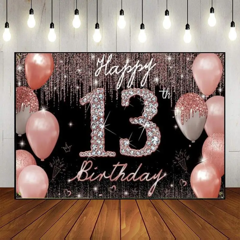 Happy 13th Birthday Balloon Background Decoration Prince Baptism Backdrop Sweet Gender Reveal Party Boy Girl Invitation Red or