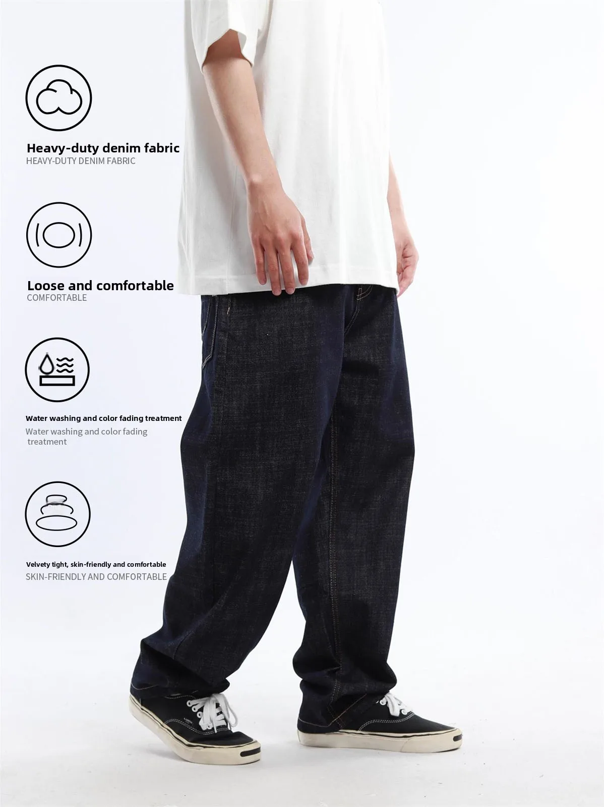 Reknat Classic Straight Leg Jeans Loose Fit Anti-Wrinkle Original Color Versatile Casual Cotton Polyester Blend Jeans