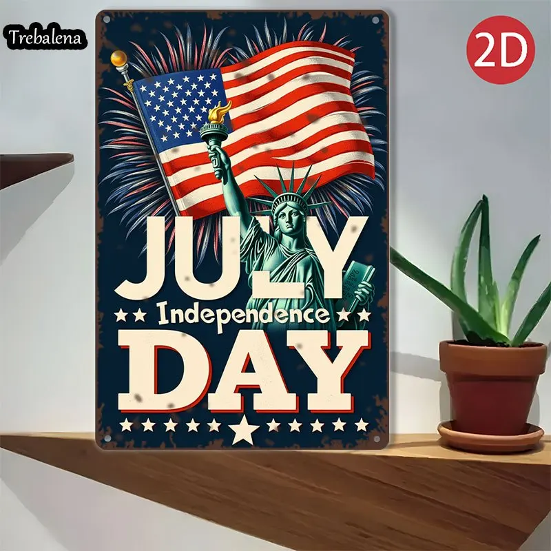 

2D Flat ， Wall Art Aluminum Painting "Retro July 4th Independence Day Tin Sign ，Wall Decor For Mother'S Day