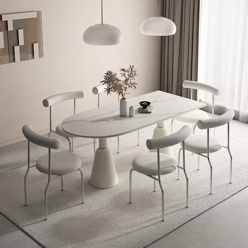 

White Oval Dining Table Japan Style Modern Breakfast Kitchen Dining Table Luxury Minimalist Comedor Decoration Accessories