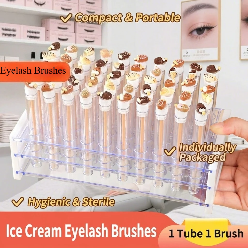 10 Pack  Individually Wrapped Disposable Lash Spoolies - Cute Summer Ice Cream Fine-Tip Mascara Wands & Eyebrow Brushes Random