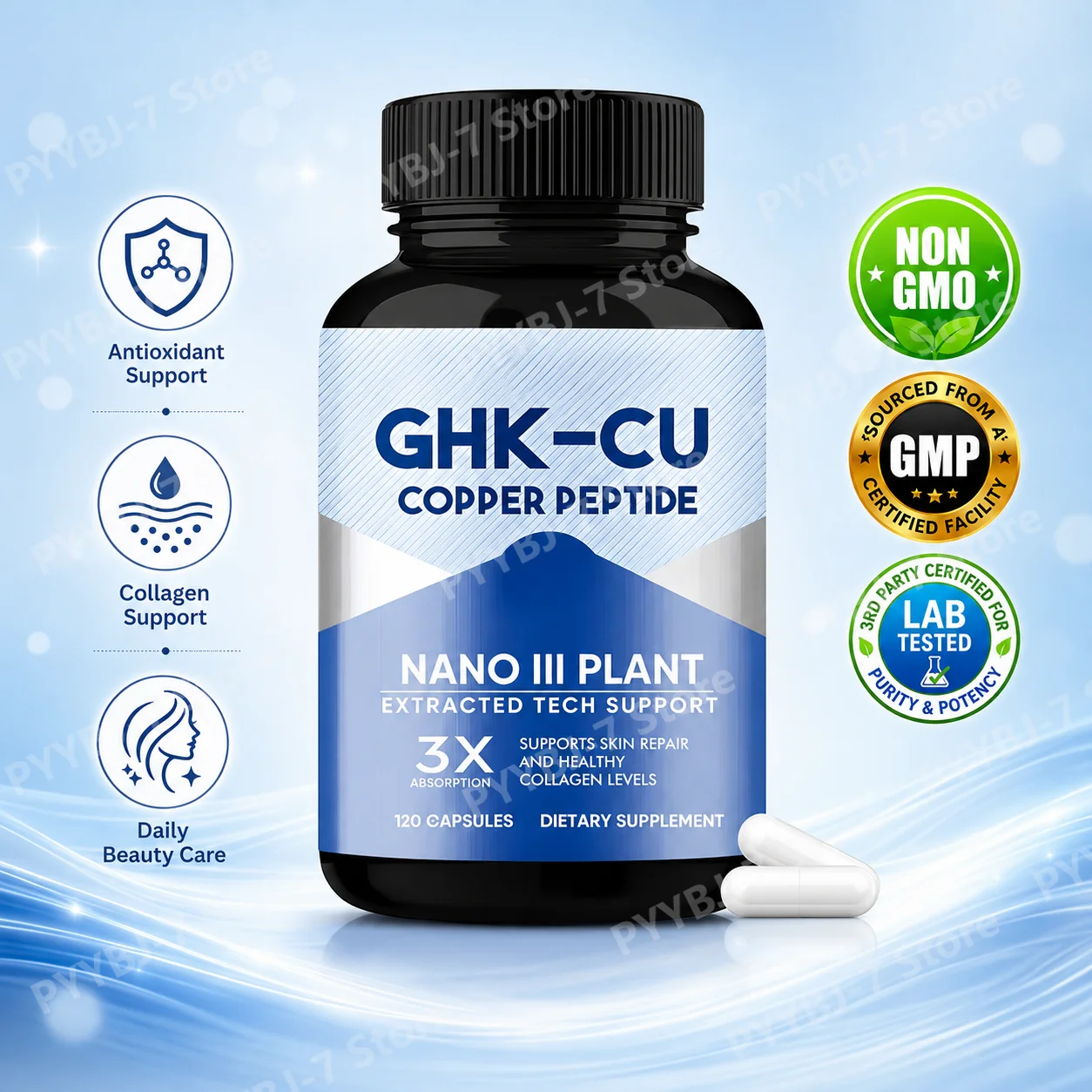 GHK-Cu Copper Peptide Supplement Capsules for Skin Health Support Collagen Support Antioxidant Wellness 120 Count