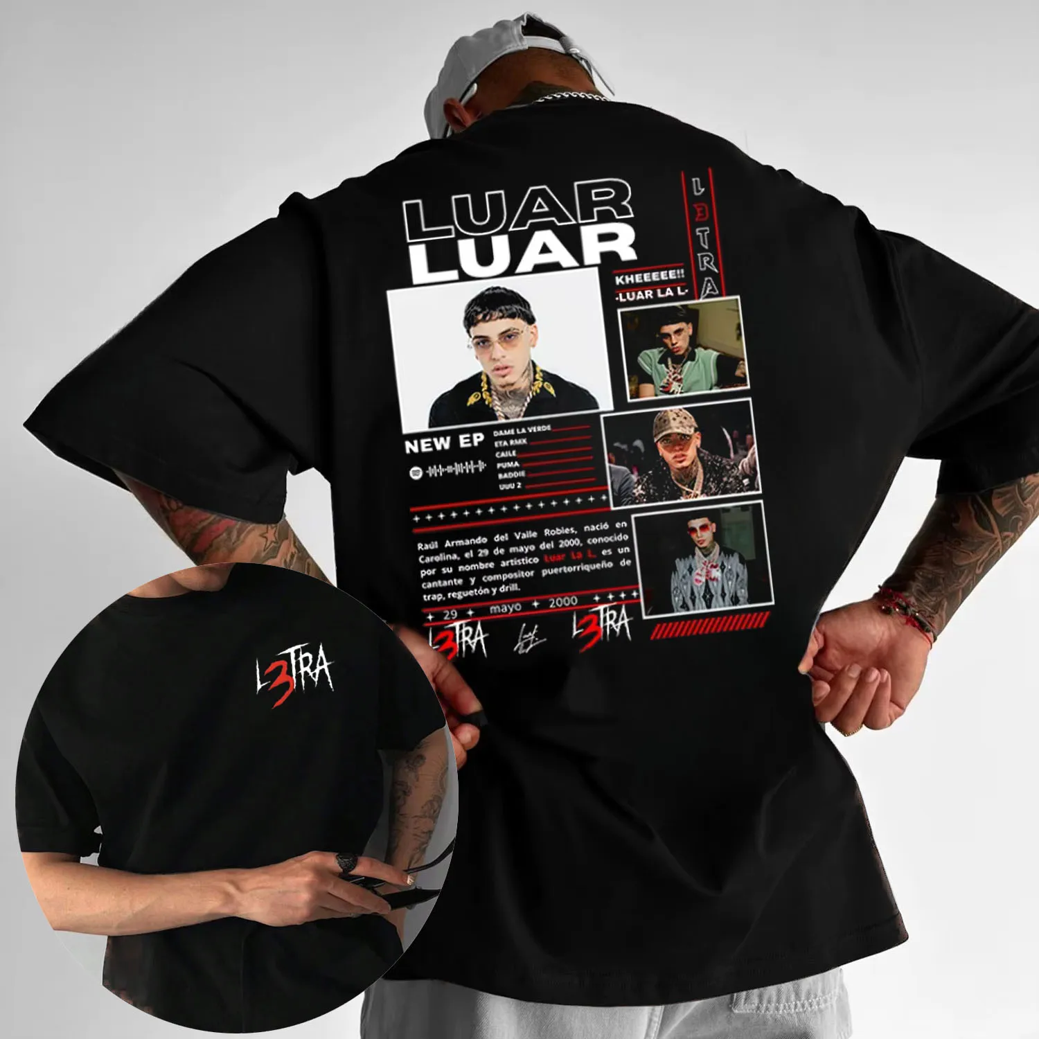 Camiseta del rapero de verano 2025 Moonlight La L Album L3TRA, camiseta de manga corta de algodón a la moda de Hip-hop para hombre, Top de calle holgado