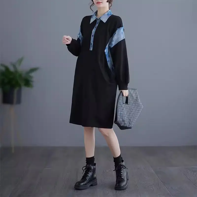 2024 Spring And Autumn Oversized Women's Patchwork Dress For Women Casual Style Loose Medium Length Shirt Dress Z4982