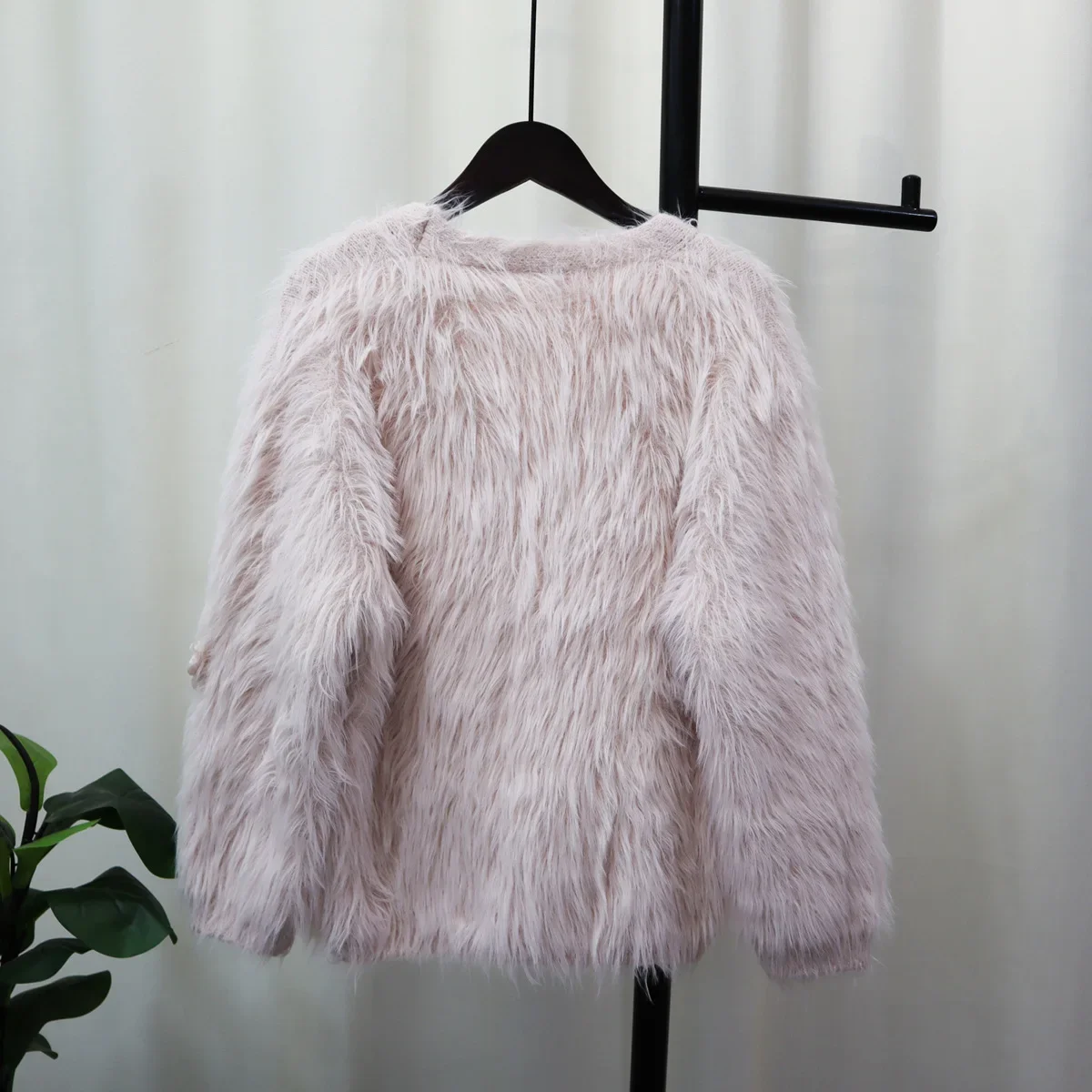 Fur Button Long Sleeve Cardigan Fluffy Top Floral Autumn Winter 2023 Pink Knitted Sweaters Women Spring Tops Jumpers Pullovers