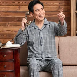Spring Autumn Pure Cotton Pajamas Middle Age Elderly Nightdress Lapel Loose Home Wear Set Breathable Solid Color Printed Pyjamas