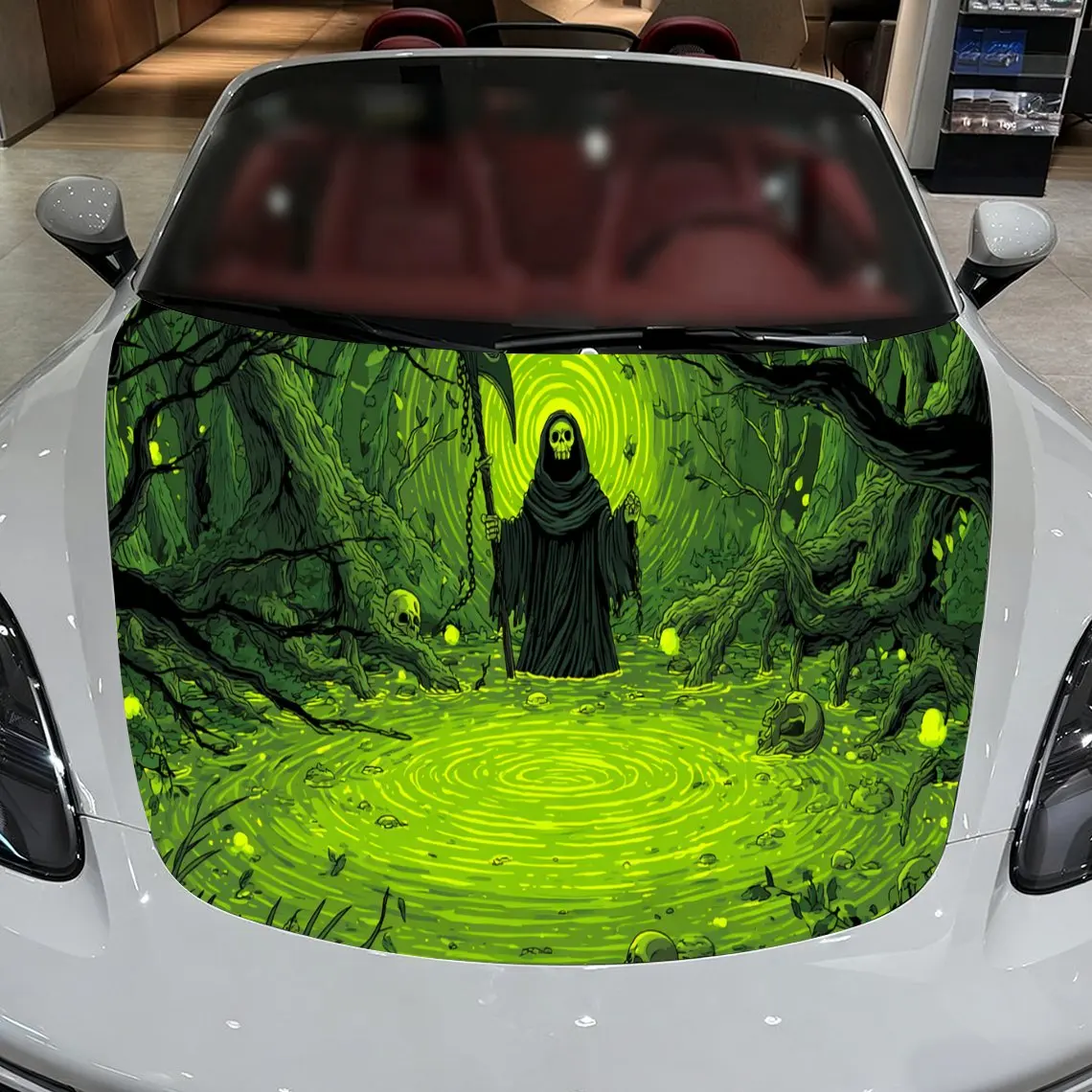 Mysterious Reaper Car Hood Sticker PVC Self Waterproof Stick Striking Auto Exterior Accessories Decor Protect Gift for Car Lover