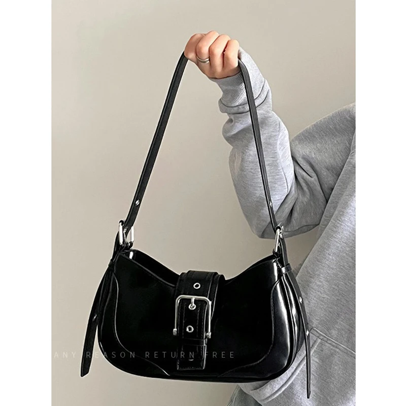 New Fashion Women Female Hobos Bags Casual Solid Color Underarm Bag PU Leather Half Moon Tote Bags Outdoor Clutch Handbags