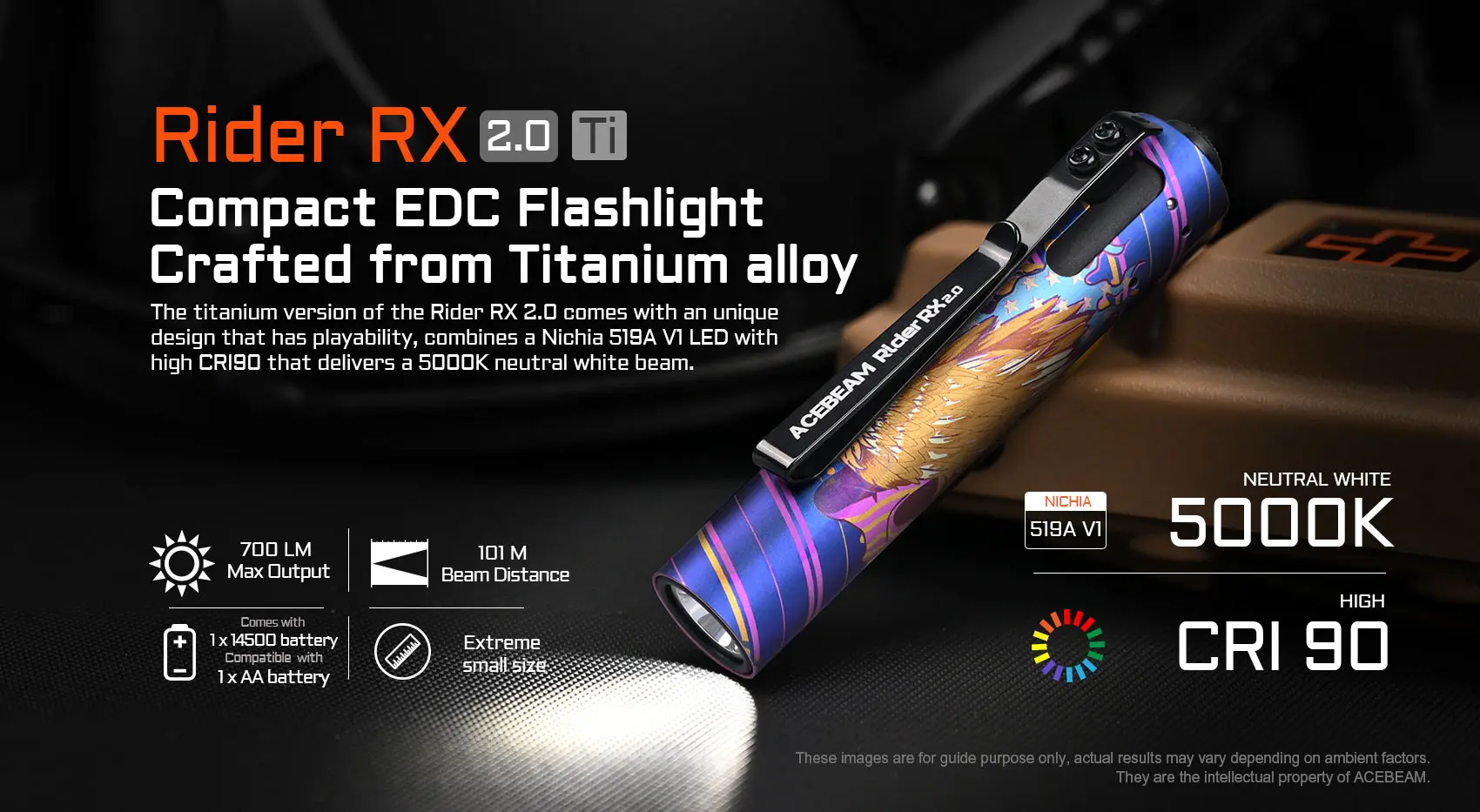 ACEBEAM LED flashlight rider RX 2.0 max 700 lumen EDC AA flashlight bolt-action design IP68 waterproof 14500 handheld flashlight