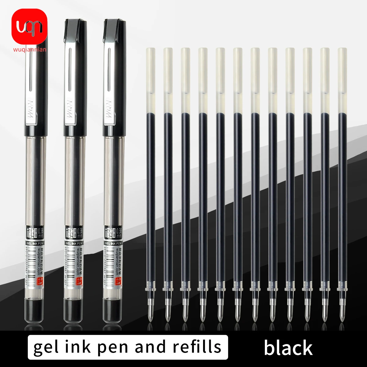 

WQN 3pcs+ 12pcs replacement core 0.38mm gel pen black core high quality pen and ink calligraphy office meeting