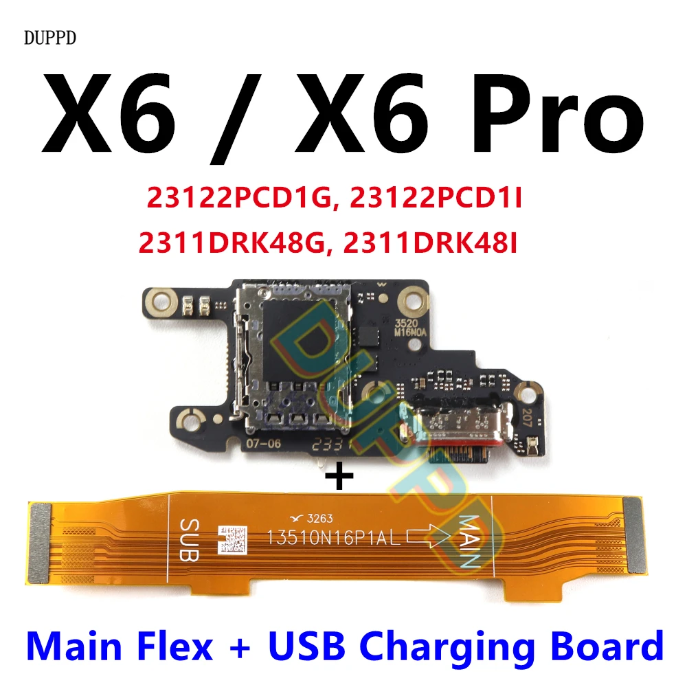 For Xiaomi Poco X6 Pro / X6 USB Charge Port Jack Dock Connector Charging Board Main Motherboard Flex Cable X6Pro 67W