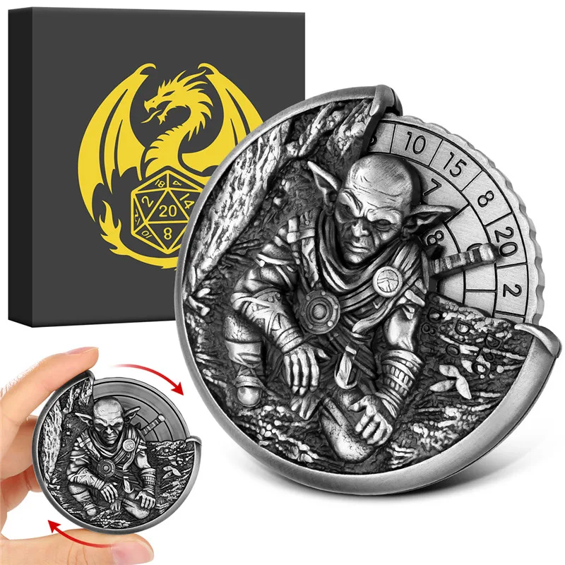 Retro 7-in-1 Goblin Ontwerp DND Dobbelstenen Spinner Roterende Roulette Dobbelstenen Wiel Tafelblad Rollenspel Accessoires met Draak Geschenkdoos