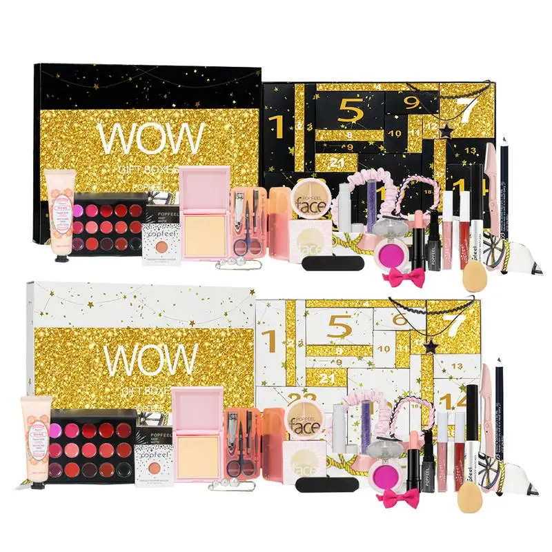 2024 Weihnachten Advents kalender Box Make-up Set Lippenstift Lidschatten Concealer Kosmetik Geschenk box für Frauen Mädchen Weihnachts geschenke