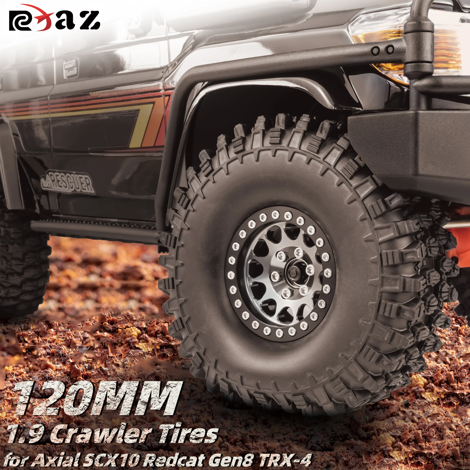 Neumáticos de goma para coche teledirigido, piezas y accesorios de 120MM, 1,9 pulgadas, 1:10 RC Crawler, Axial SCX10 90046 AXI03007 TRX4 Redcat Gen8