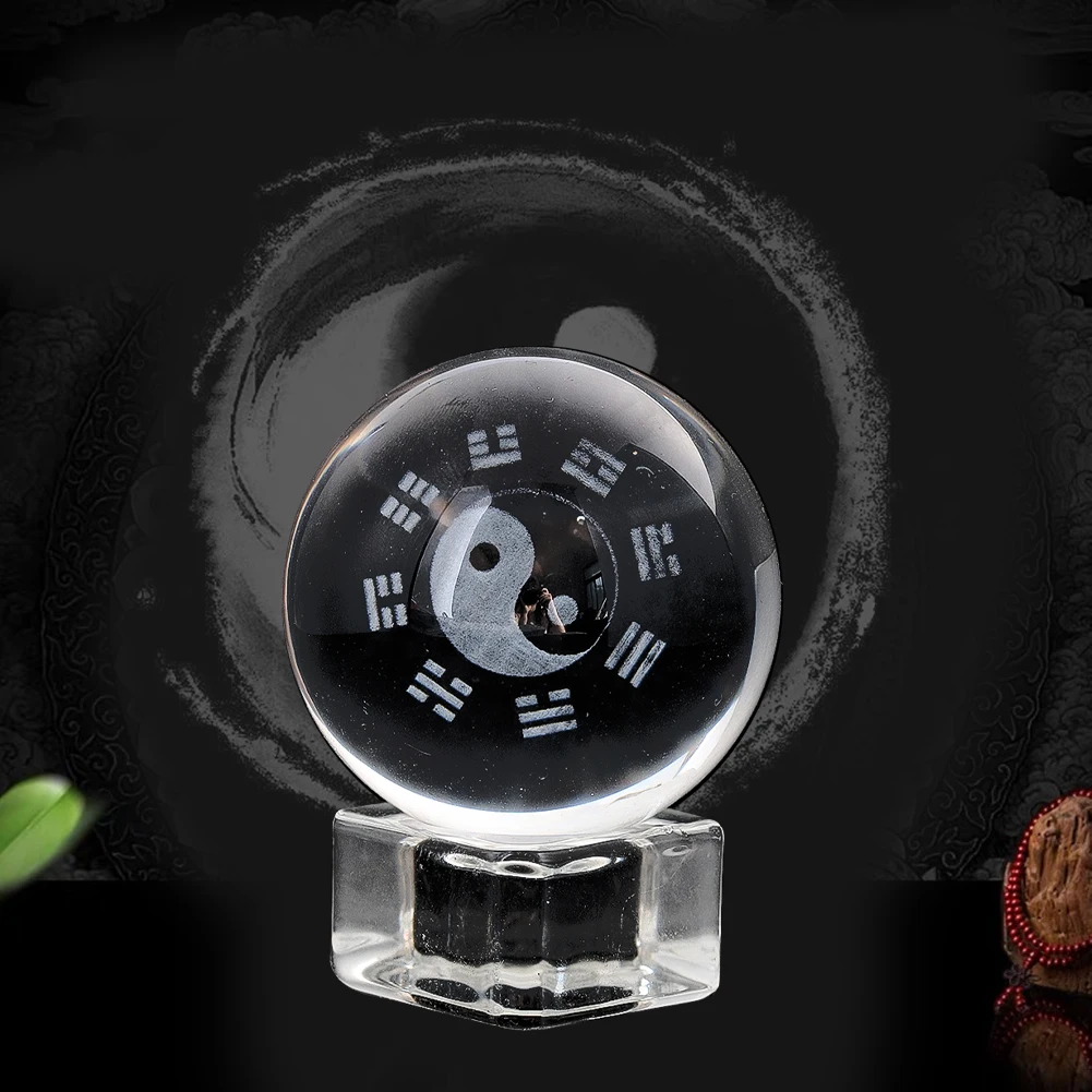 40mm Taiji Gossip Crystal Ball 3D Laser Engraved Glass Paperweight Desktop Decorative Ornaments Feng Shui Wealth Decoration