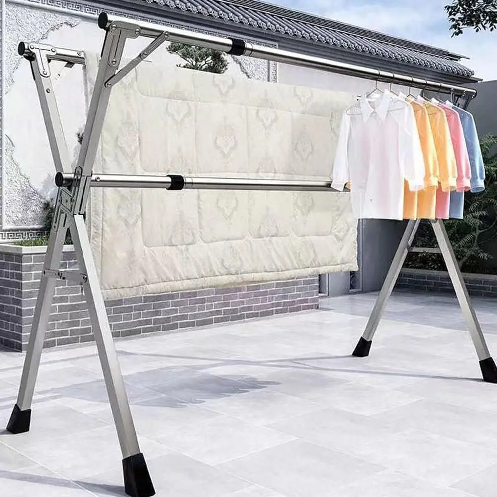 Adjustable Stainless Steel Folding Drying Rack - Indoor/Outdoor Use, 63 Length