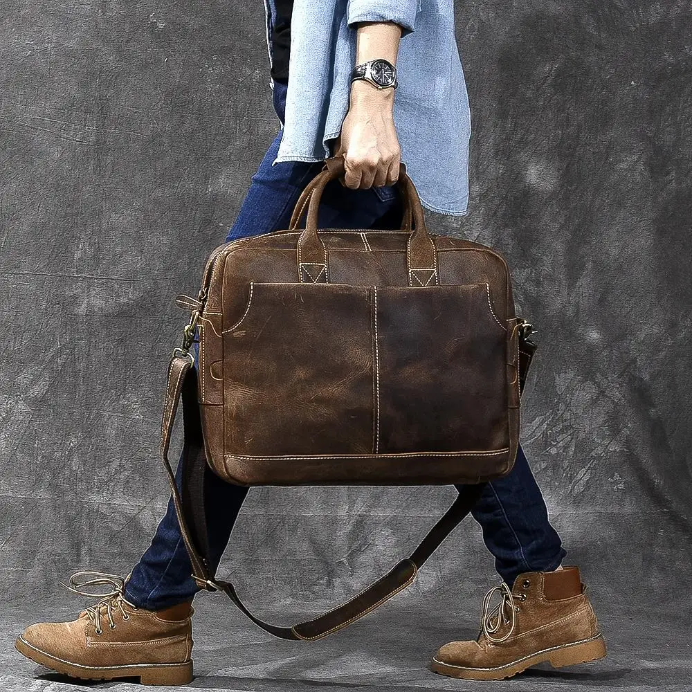 Personalised Genuine Leather Mens Bags Tote Crossbody Bags Men's Briefcase Laptop Business Messenger Bag Men's Oil Leather Bags