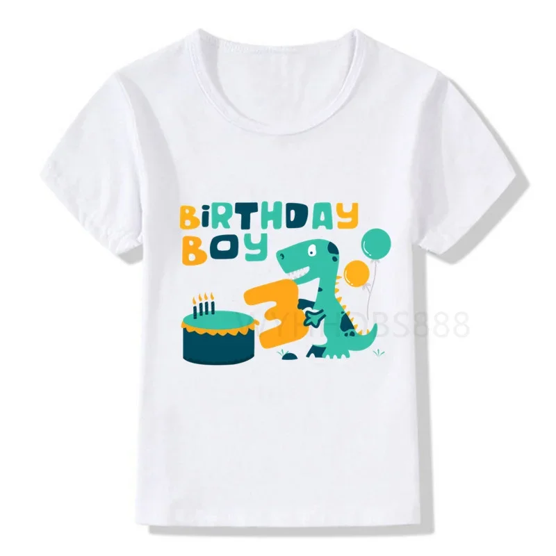 24M-8T  Kids Dinosaur Cartoon Birthday Number White T Shirt  Boys and Girls Summer Dino Top Birthday Gift Cute T Shirt