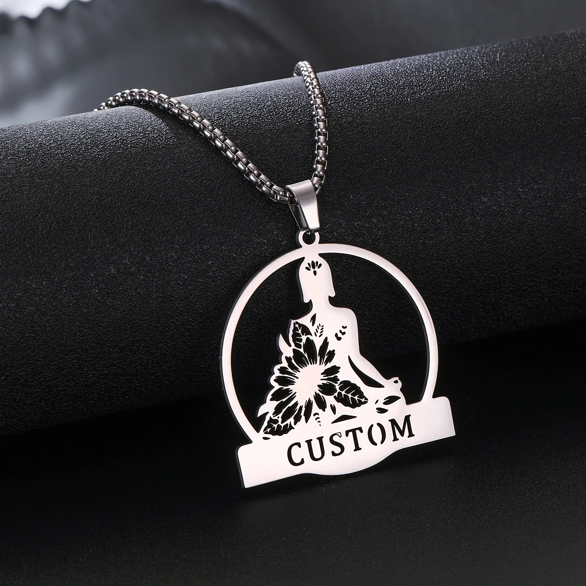 

Customized Personalized Yoga Lotus Name Necklace For Women Men Stainless Steel Hollow out Flower Pattern Pendant Jewelry Gift