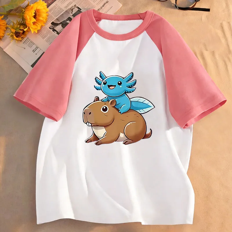 Cartoon Graphic Capybara Kids Tshirts Summer Short Sleeve Tees Animal Boys Girls Clothes Kawaii Tops Y2K Children T-shirt