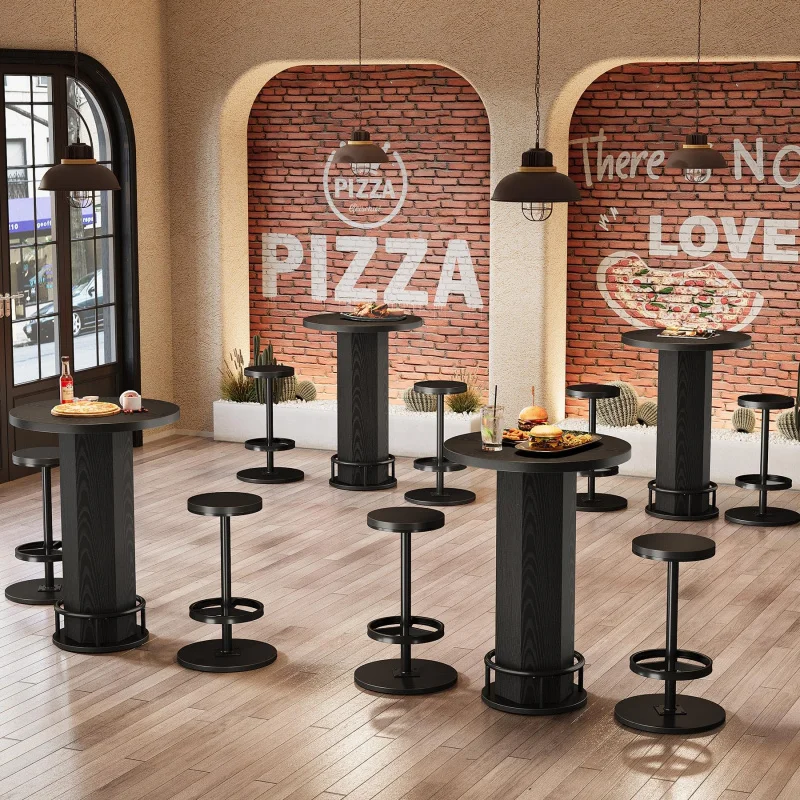 custom.Tribesigns Round Bar Table with Chairs, Industrial Bistro Sets with 2 Barstools, Pub Cocktail Table view 6