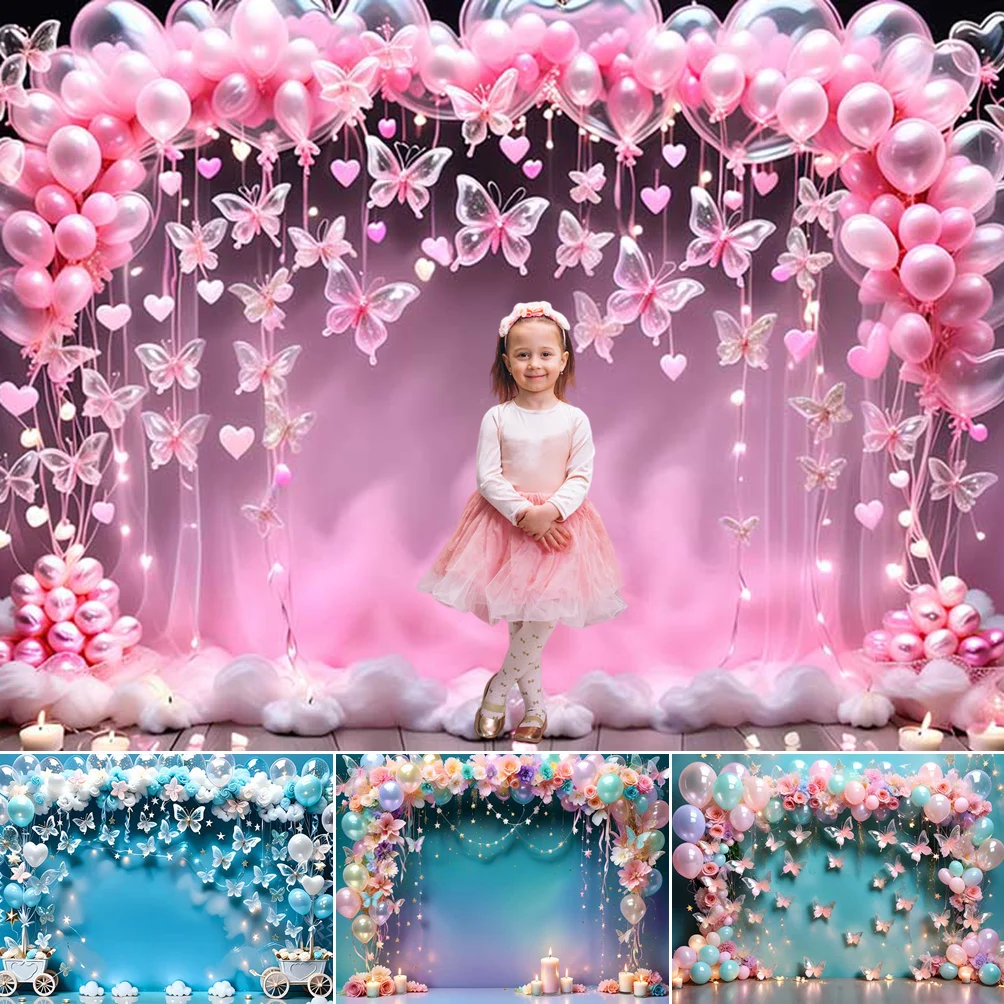 

MOON.QG Princess Girl Dress Butterfly Decoration Garden Flower Arch Birthday Backdrops Backgrounds for Photography Photozone