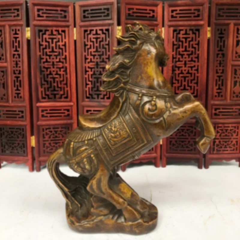 Antique Brass Chinese Zodiac Horse Sculpture - Folk Art Horse Ornament for Home Study Room Display Oriental Art Collectible Gift