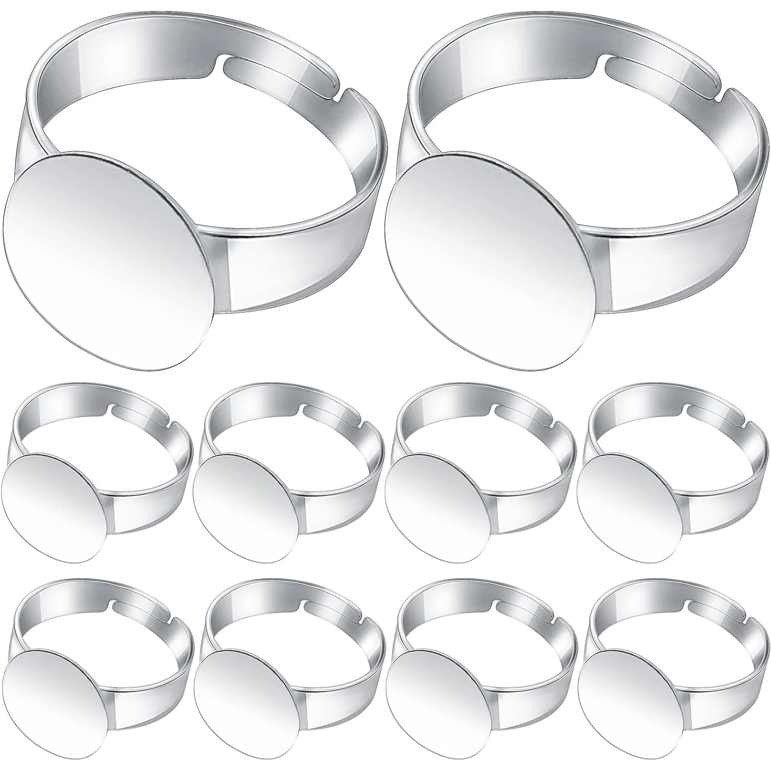 

20 Pieces White Golden Adjustable Blank Rings Base Brass Finger Ring Settings Components with 12 mm Round Pad Trays for DIY Ring