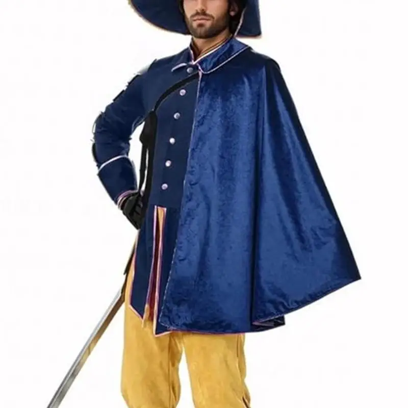 39BD Renaissances Costume for Men Medieval Shawl Half Shoulder Cape Samurais Cloak