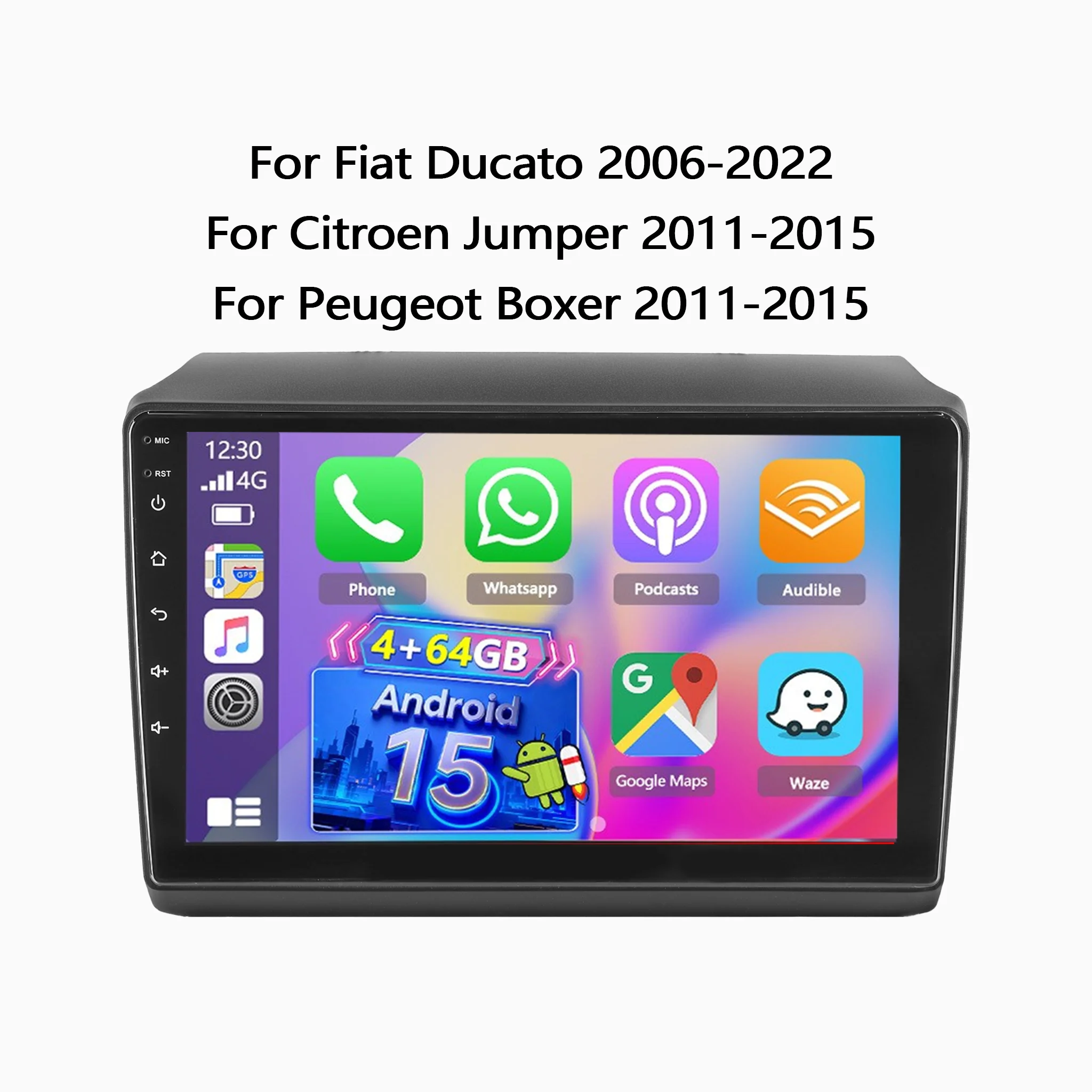 ESSGOO 9 Zoll Android 15 4+64G Für Fiat Ducato 2006-2022 Peugeot Boxer Citroen Jumper 2011-2015 Kabelloses Carplay Autoradio GPS Navi Bluetooth FM WiFi RDS SWC Mirror Link Touchscreen