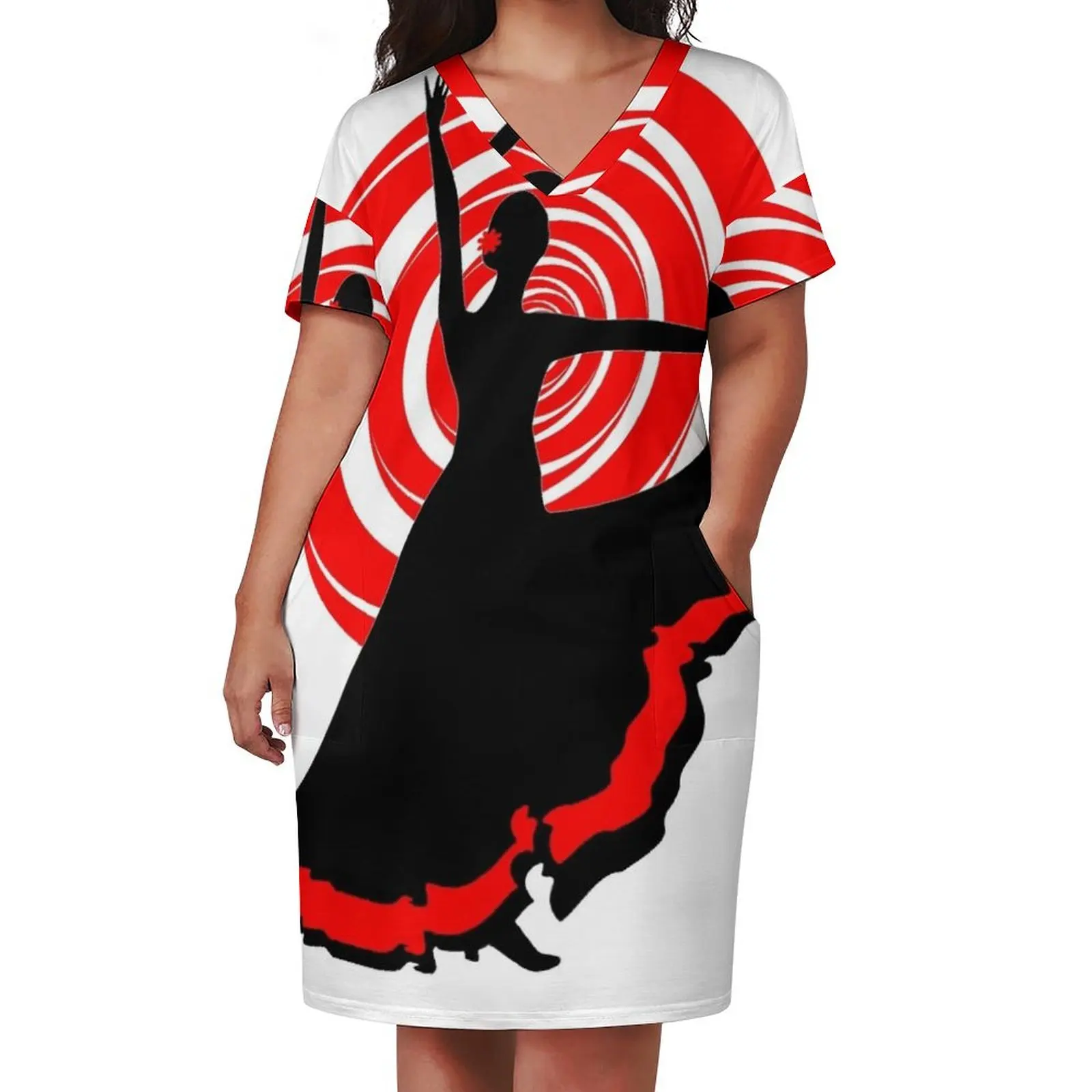 Flamenco dancer Spain traditional Sevillian dance t-shirt sticker. Loose Pocket Dress fairy dress prom dress 2024