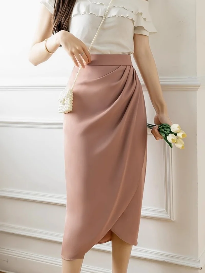 Formal Skirt With Buttocks Wrapped Ladies' Spring And Autumn Winter 2025 New High Waist Irregular A-Line Slit Midi Skirt W374