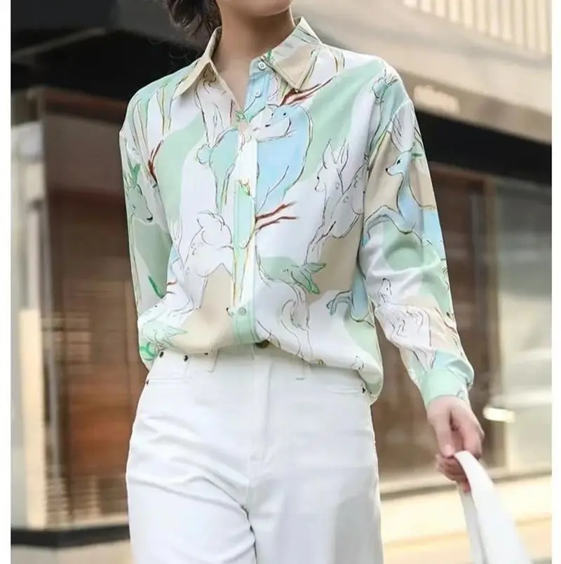 FANIECES S-3XL bluse Deer Print Casual Women Shirts Autumn Long Sleeve New ZA Blouses Elegant Office Ladies Tops قمصان وبلوزات